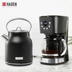HADEN Coffee Machine, 12 Cup Drip Coffee Maker Bundled with Heritage 1.7 Liter Stainless Steel Electric Kettle, Black & Chrome