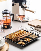 LAUCHUH Divided Serving Platters, 11 x 11 inch Porcelain Chip & Dip Serving Set Dinner Serving Tray 4 -Compartment Serving Dishes for Thanksgiving, Candy, Nuts,Veggies, Snacks and Sauce, Black