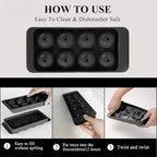 Whiskey Ice Cubes Mold,2 x 8 PCS x 1.8 inch Whiskey Ice Cubes,Circle Ice Cube Tray with Lid and Bin,Sphere Ice Ball Maker Mold,Round Ice Cube Mold for Cocktails(Whiskey Ice Cubes Mold,Black)