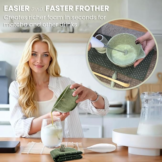 Matcha Whisk Set Incl. Ceramic Bowl With Spout, Whisk (Chasen), Stand, Bamboo Scoop, Sifter, Electric Frother, Tea Towel etc. 9 Pcs Matcha Making Starter Kit, Pink
