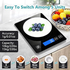 Food Scale, Digital Kitchen Scale 22lb/10kg Steel and Tempered Glass with 1g/0.1oz Precision, Tare & 10 Units, LCD Display for Baking, Cooking, Meal Prep, Coffee, Postage Black