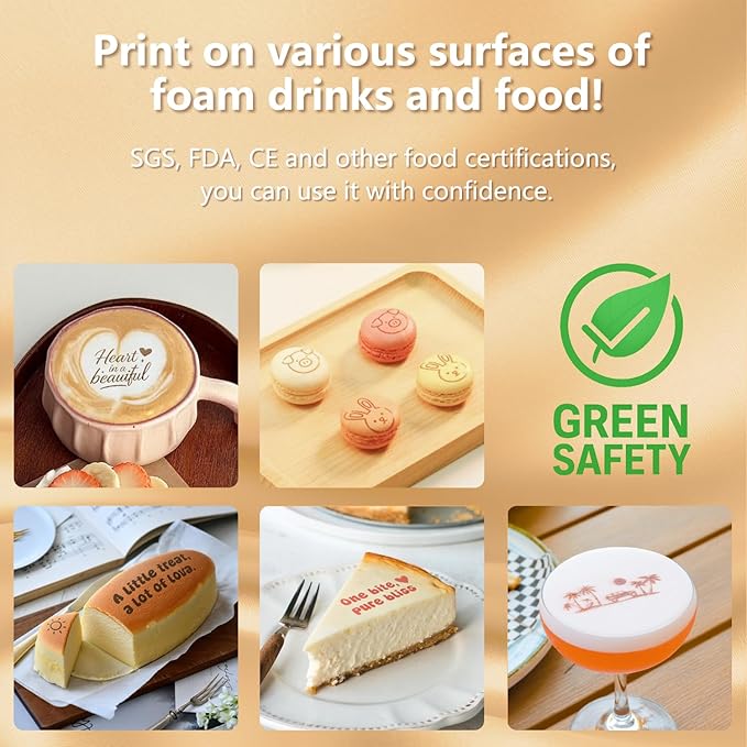 EVEBOT Handheld Food PrintPen, Portable Mini Latte Art & Dessert Decorator for Coffee, Macarons, Cookies - Bluetooth 4.2, Matcha