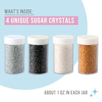 Sweets Indeed Metallic Sugar Crystals 4-Pack – 4.52 oz | Black, Gold, Silver & White Sparkling Sugars in Individual Jars | Premium Baking & Decorating Sugars for Holidays, Parties & Desserts