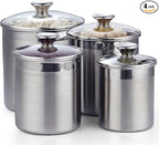 Cooks Standard Stainless Steel Food Jar Storage Canister Set Large 4-Piece, 1.6qt/2.5qt/3.5qt /5qt Airtight Containers with Glass Lid for Tea Coffee Sugar Flour Pantry Kitchen Counter