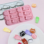 2PCS Chocolate Silicone Molds, 12 Cavity Cartoon Cat Mold Cat Treat Molds, Mini Fish Shape Silicone Mold Animals Candy Mold for Sugar, Candy, Chocolate