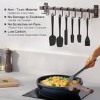 Silicone Spatula Set, 6 Pieces Food Grade Kitchen Utensils with Silicone Brush Heat Resistant Dishwasher Safe BPA-free Rubber Spatula for Scraping, Baking, Cooking, Mixing (Black)