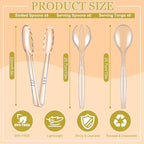 Dualshine 24 Pcs Disposable Clear Plastic Serving Utensils, 8 Set Including Plastic Serving Spoons, Tongs, and Forks for Dinner Parties, Buffets, Banquets, Events, Weddings, and Daily Use