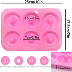 LeLehome 2PCS Donut Molds Pan, Silicone Non-Stick Donut Maker for Doughnut Baking Semi Sphere Cake Bread 6 Holes Bakeware Kitchen Tools, Pink & Blue