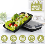 Meal Prep Containers Reusable - 48oz Food Storage Containers with Lids 30 Pack, To Go Food Containers for Meal Prep, Disposable To Go Container with Lids, BPA Free, Microwave/Dishwasher/Freezer Safe