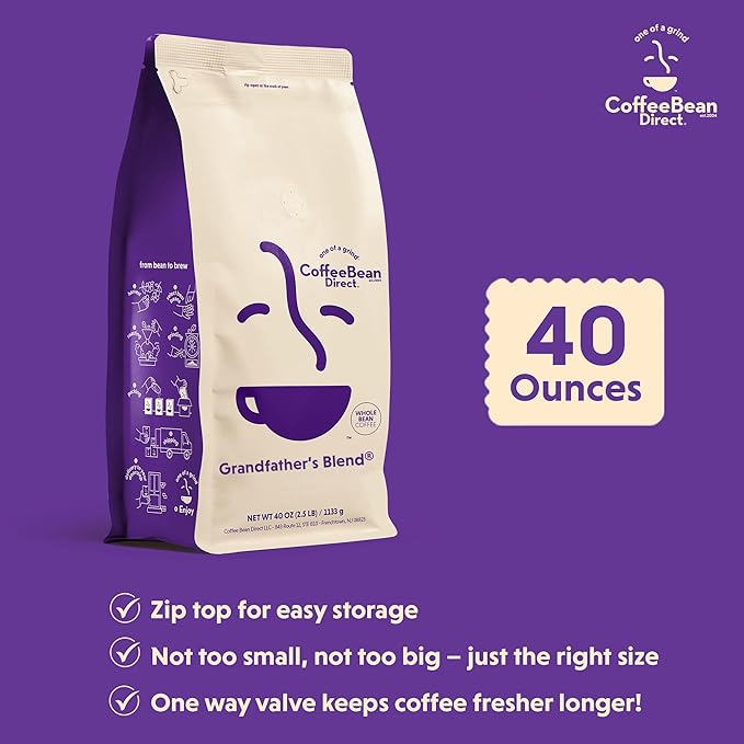 Coffee Bean Direct Grandfather's Blend®, Whole Bean Coffee, Mixed Roast Level, 2.5 Pound Bag (Pack of 1)