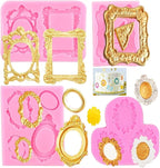Photo Frame Fondant Molds Vintage Frame Chocolate Mold Mirror Picture Frames Silicone Mold for Cake Pop Decorating Cupcake Sugar Gum Paste Topper Candy Polymer Clay