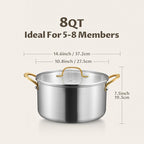BEZIA 8 Quart Tri-Ply Stainless Steel Stock Pot with Lid, Soup Pot with Stainless Steel Handle, Exceptional Heat Distribution, Induction Cooking Pot for All Stoves, Silver