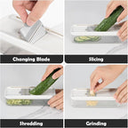 Mini Garlic Slicer Multi-Functional Mandoline Slicer Veggie Shredder Garlic Ginger Grinder Vegetable Mandoline Cutter with Container