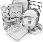 E-far 12-Piece Stainless Steel Bakeware Sets, Metal Baking Pan Set Include Round Cake Pans, Square/Rectangle Baking Pans with Lids, Cookie Sheet, Loaf/Muffin/Pizza Pan, Non-toxic & Dishwasher Safe