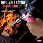 RAVS Refillable Butane Torch Lighter, Ultra Premium Gifts for Men, Kitchen Torch Lighter for Creme Brulee, Cooking Torch Gun with Adjustment Flame, Blow Torch for Cooking (Pink)