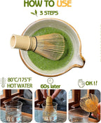 Matcha Whisk, Matcha Whisk Set Matcha Bamboo Whisk for Matcha Powder Handcrafted Organic Traditional Japanese Chasen, 100-Prong Matcha Stirrer Wisk Mixer Brush for Authentic Tea Preparation