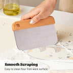Bench Scraper & Chopper, Stainless Steel Dough Cutter with Wooden Handle, Thick Sharp Blades Pizza Bread Cutter, Multipurpose Kitchen Tool for Baking Cooking