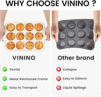 Vinino 2Pack Silicone Muffin Pan for Baking with Metal Reinforced Frame, Regular 12 Cup and Jumbo 6 Cup Nonstick Cupcake Pan Set, BPA Free Silicone Muffin Tray Molds for Oven Dishwasher Safe