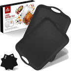 20" x 13" Large Serving Platters for Turkey, Cookie, Cupcakes, Gift Ready Melamine Serving Tray with Handles for Party Entertaining, Raised Dots & Matt Finish, Set of 2, Black