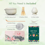 Matcha Whisk Set - 7pcs Japanese Tea Ceremony Kit with Spouted Bowl & Bamboo Whisk, Matcha Starter Kit for Beginners - Authentic Green Tea Accessories, Gift Set for Lovers-Pale Yellow