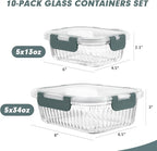 KOMUEE 10 Packs Glass Meal Prep Containers with Lids, Glass Food Storage Containers Set, Airtight Lunch Containers, Microwave, Oven, Freezer and Dishwasher Safe, Gray