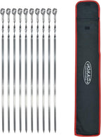 Hakka Stainless Steel Barbecue Skewers, 23" Heavy Duty Metal Skewers Large Wide Grilling Reusable Kabob Sticks with NonSlip Ring Handle,Set of 10