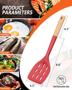 Pack of 2 Silicone Spatula, Non Stick Cooking Utensil Set Wooden Handle Kitchen Turner for Baking Mixing Grilling Serving Food Heat Resistant Non Scratch Hooks Included (Red)