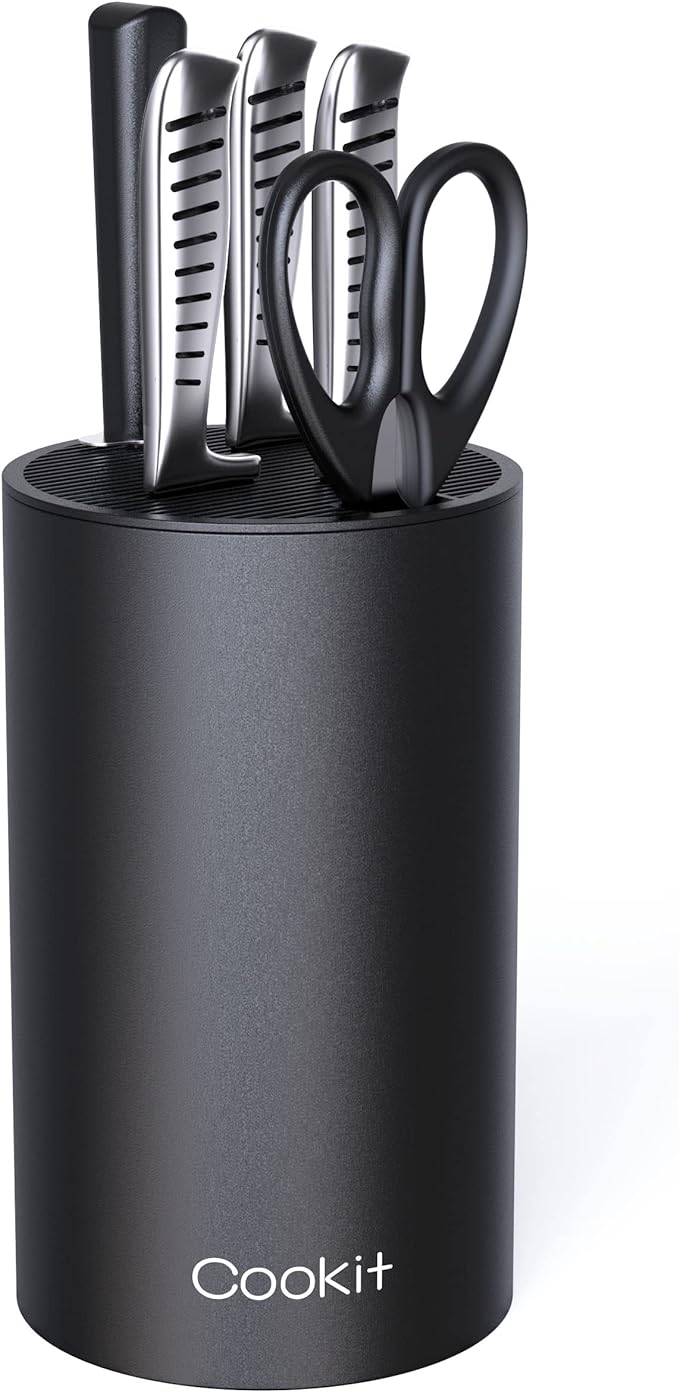 Knife Block Without Knives, Cookit Universal Round Knife Block Only, Detachable Knife Holder for Easy Cleaning, Space Saver Knife Storage Holder with Scissors Slot, Black