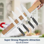 23 Inch Magnetic Knife Holder for Wall - Pailexin Wooden Magnet Knife Strip No Drill with 15 Hooks/Adhesive Tape/Screws, Kitchen Utensil Holder, Magnetic Knife Organizer, Wall Mounted Knife Storage