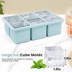 Large Silicone Ice Cube Tray 3Pack, SAWNZC Big Square Ice Cube Molds for Whisky Cocktail, Ice Maker Tray with Lid for Freezer, Easy Release (2, Blue)