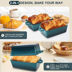 9x5 Inch Enameled Cast Iron Loaf Pan with Lid | 2 in 1 Homemade Sourdough Bread Baking Pan for Homemade Bread, Cake, Meatloaf | Durable 2 Piece Set, Blue Color