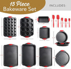 Eatex Nonstick Bakeware Sets with Baking Pans Set, 39 Piece Baking Set with Muffin Pan, Cake Pan & Cookie Sheets for Baking Nonstick Set, Steel Baking Sheets for Oven with Red Kitchen Utensils Set