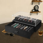 Knife Display Case,2 Tier Wooden Pocket Knife Collection Case with Acrylic Lid, Pocket Knife Storage Drawer Organizer, Black