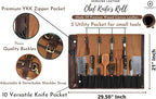 Leather Knife Roll Storage Bag, Elastic and Expandable 10 Pockets, Adjustable/Detachable Shoulder Strap, Travel-Friendly Chef Knife Case (Peanut, Canvas)