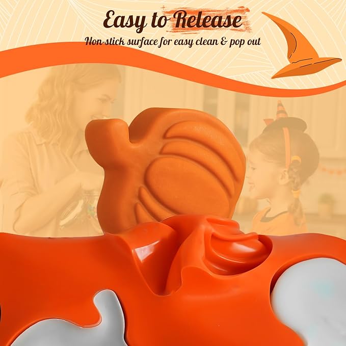 HKNMTT Pumpkin Silicone Molds 2 Pack 6 Cavity Halloween Mold Set for Fall Chocolate Candy Soap Wax Melts Jello Cake Pop Apple Cider Baking Tray Thanksgiving 3D Food Grade Spooky Treats