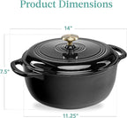 Best Choice Products 6 Quart Enamel Cast-Iron Round Dutch Oven, Family Style Heavy-Duty Pre-Seasoned Cookware for Home, Kitchen, Dining Room, Oven Safe w/Lid, Dual Handles - Black Licorice