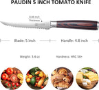 PAUDIN Utility Knife 5 Inch Kitchen Knife, Ultra Sharp High Carbon Stainless Steel Small Chef Knife with Sheath, Kitchen Utility Knife with Ergonomic Pakkawood Handle