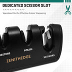 ZenithEdge® 3-in-1 Adjustable Knife Sharpener 14°-24° Angles for Kitchen, Fillet, Pocket Knives & Scissors - Tungsten Steel Ceramic Non-Slip Precision Sharpening Tool Gift