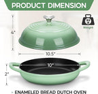 E-far Dutch Oven for Sourdough Bread Baking, 6 Qt Round Enameled Cast Iron Dutch Oven for Homemade Artisan Bread, Dome Lid & Shallow Base, Matte Black Interior & Durable, Oven-Safe to 500℉, Green