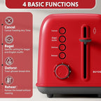 BUYDEEM DT620 2-Slice Toaster, Extra Wide Slots, Retro Stainless Steel with High Lift Lever, Bagel and Muffin Function, Removal Crumb Tray, 7-Shade Settings,Red