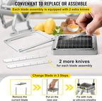 VEVOR Replacement Chopper Blade, 3/8 inch, 3 PCS French Fry Blade Assembly with 6 Extra Knives, Stainless Steel Dicer Parts and Push Block for Cutting Potatoes Carrots Onions Cucumbers Mushrooms