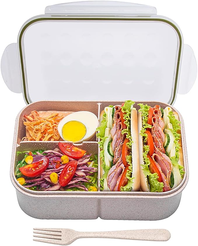 MISS BIG® Bento Box,Bento Box Adult,Lunch Box,Leak Proof Lunch Containers,No BPAs and No Chemical Dyes Bento Lunch Box,Dishwasher and Microwave Safe Lunch Containers for Adults(1900ml White)