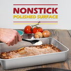 Leonyo Rectangular Cake Pan for Baking, 10.5 x 8 x 2 Inch Stainless Steel Baking Sheet Tray, Deep Lasagna Pan for Toaster Oven, Focaccia, Fish, Chicken, Casserole Dish