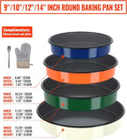 Enamel Round Baking Pans Set Roasting Dish 4-Pack 9/10/12/14 Inch Non Stick Large Cookware for Cake Bread Pie Pizza Turkey Steak, Non-Toxic Carbon Steel Oven Dishwasher Safe Thanksgiving Bakeware