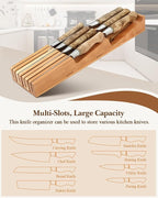 HEZHEN 7-slot Cherry Wood In-drawer Knife Tray,Kitchen Storage Organization Organizer Insert,Saves Countertop Space