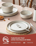 Famiware Milkyway Plates and Bowls Sets, 18 Pieces Dinnerware Sets, Reactive Glaze Dish Set, Stoneware Dishes Set for 6, Matte Beige White