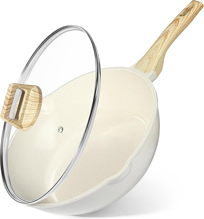 GiPP Ceramic Nonstick Deep Frying Pan Skillet, 12" Saute Pan with Lid, Induction Cookware Non Stick Cooking Pan, PTFE PFOA PFOS APEO Free,White