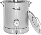 BREWSIE Stainless Steel Home Brew Kettle w/Dual Filtration. Equip with False Bottom Thermometer and Ball Valve for Brewing (16 Gal/ 64 QT)…