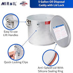 MirOil 5 Gallon Oil Grease Bucket & Filter Pot, USA Made Deep Fryer Grease Bucket Pot with Lid Lock & Lock Clip, 35Lb. Low Profile Container To Fit Under Drain Valves, Filtering Hot Cooking Oil - 40L