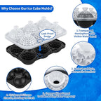 6 Chamber 1.83” 3D Crystal Round Ball Ice Cube Tray With Funnel,Large Circle Ice Molds Silicone Fun Shapes Whiskey Sphere Ice Tray,For Chilling Whiskey,Cocktails,Bourbon,Brandy and Beverages